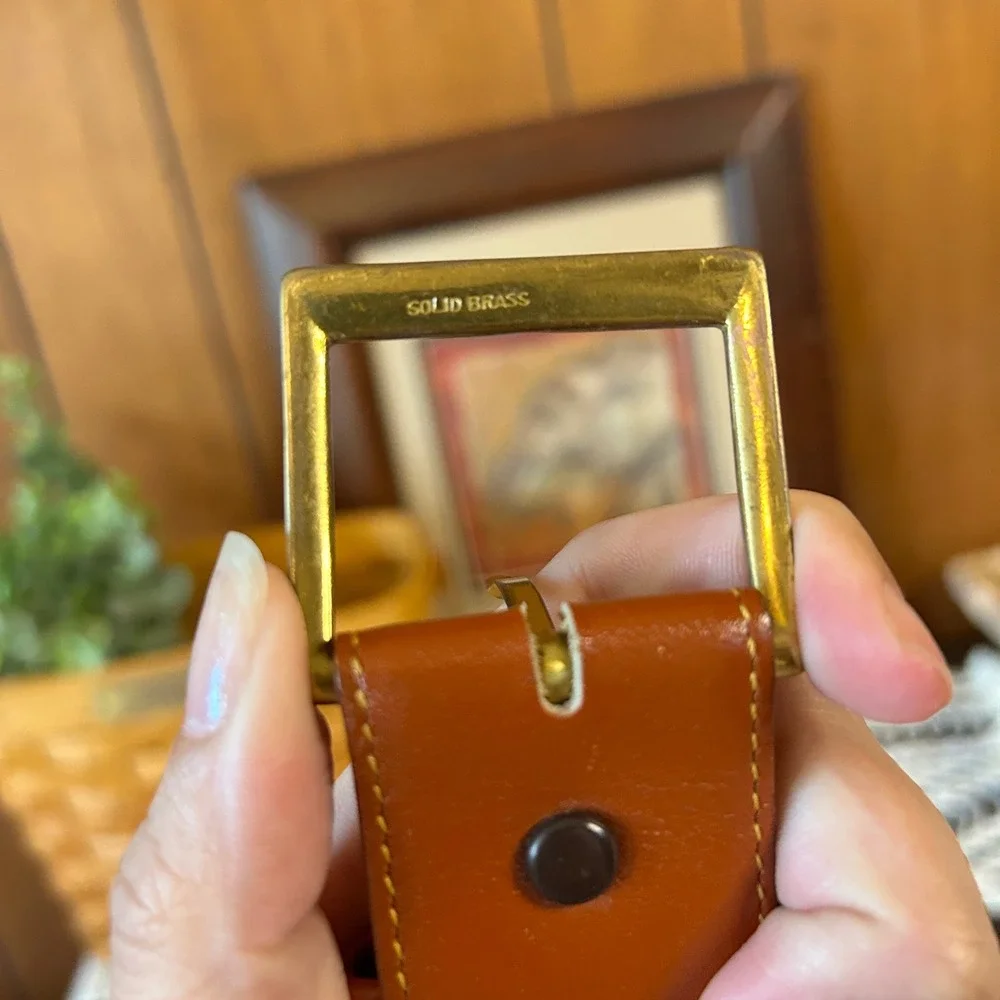 Vintage Solid Brass Buckle‎ Leather Belt, Brown Casual Belt, Women's or Men's